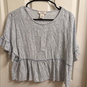 URBAN Romantics Light Blue Floral Ruffle Blouse